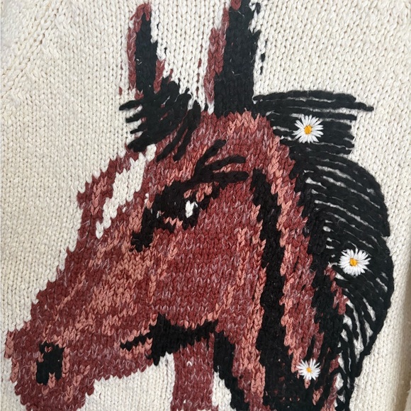 Anthropologie Pilcro Western Horse Sweater Button Cardigan Cream Women’s Small - Picture 5 of 7